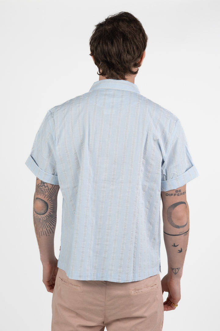 Camicia a Maniche Corte in Cotone e Lino a Righe – Azzurro Cielo -Levi's