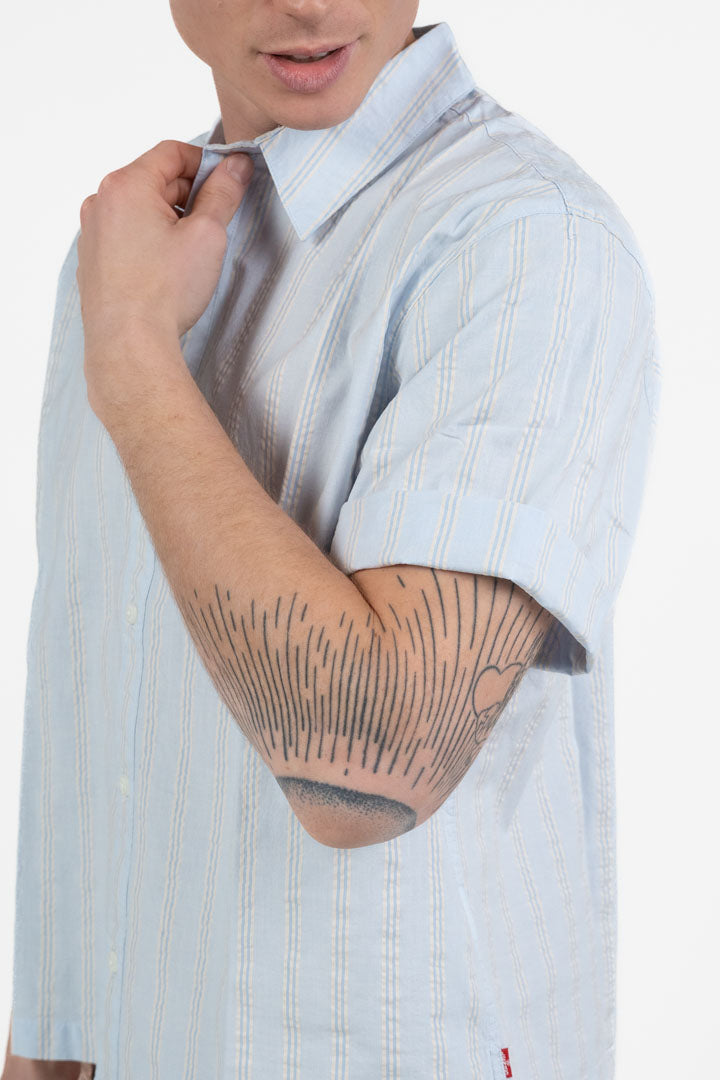 Camicia a Maniche Corte in Cotone e Lino a Righe – Azzurro Cielo -Levi's