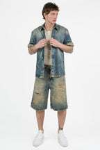 Bermuda Denim con Lavaggio Acid e Strappi - I'm Brian