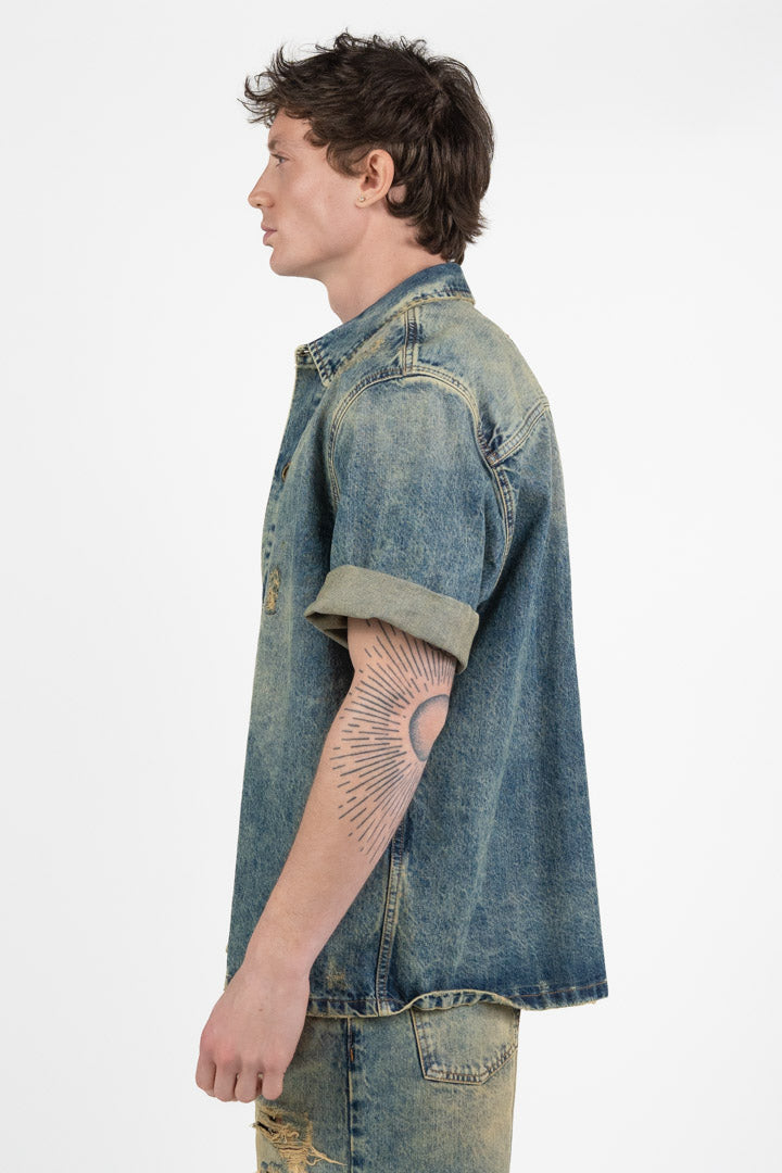 Camicia Denim con Lavaggio Acid e Strappi - I'm Brian