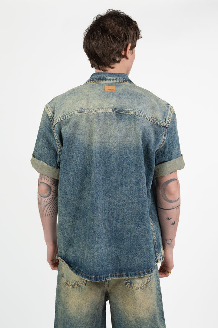 Camicia Denim con Lavaggio Acid e Strappi - I'm Brian