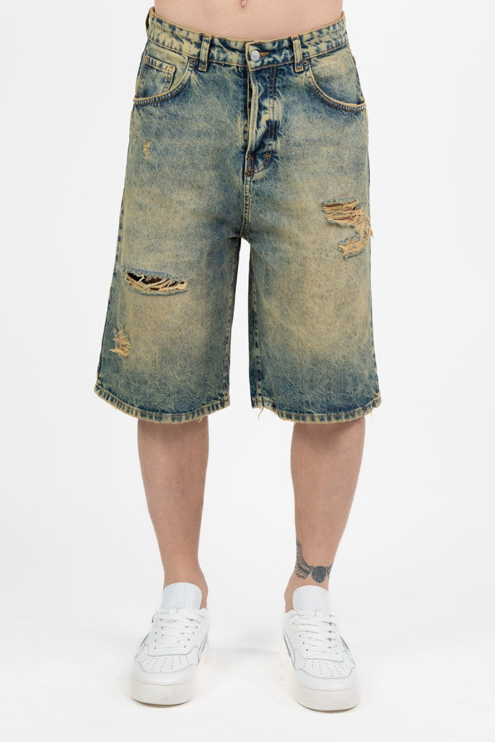 Bermuda Denim con Lavaggio Acid e Strappi - I'm Brian