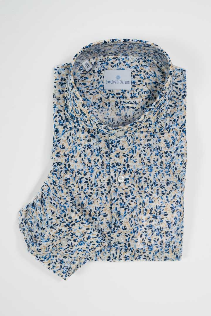 Camicia in Lino a Micro-Stampa Floreale – Bottega Artigiana