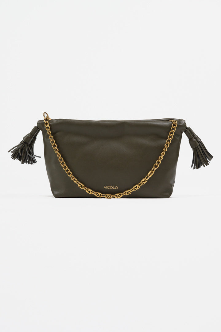 Borsa "Soft Clutch" con Tracolla  e Nappe verde oliva - Vicolo