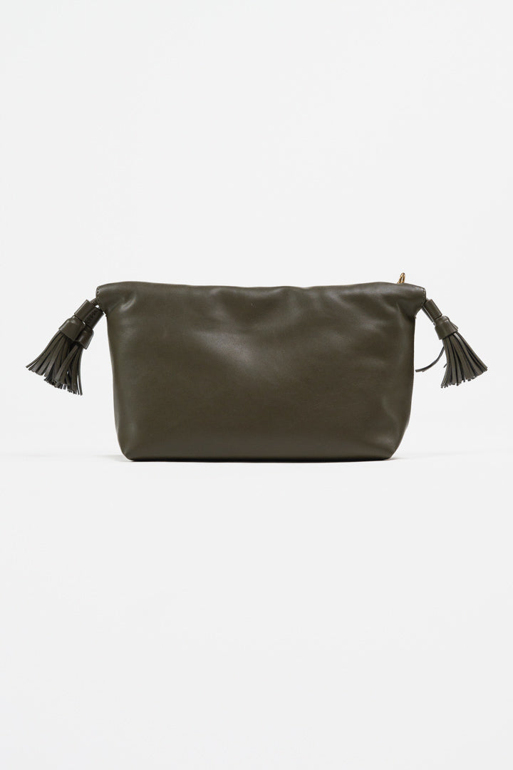 Borsa "Soft Clutch" con Tracolla  e Nappe verde oliva - Vicolo