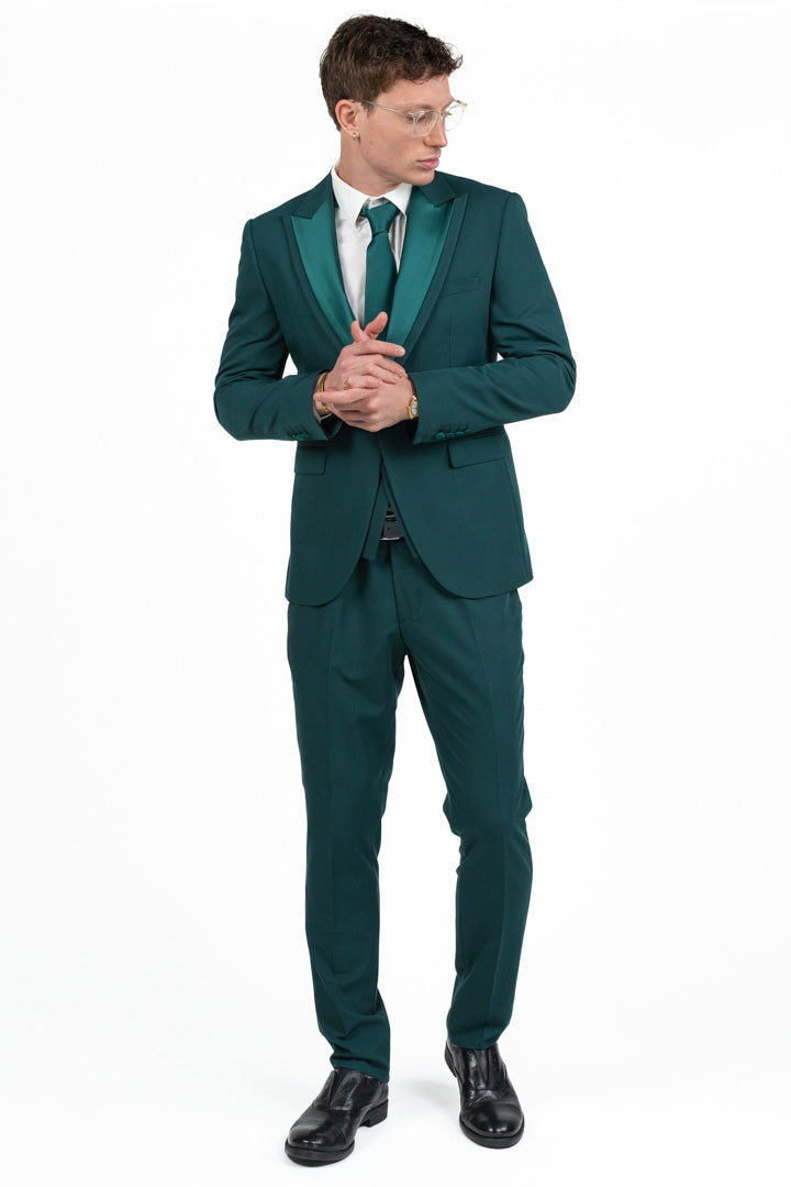 Completo Tre Pezzi Uomo – Verde Smeraldo con Dettagli in Raso - Musani