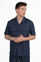 Camicia Bowling Utility in Lino – Blu Navy - Antony Morato