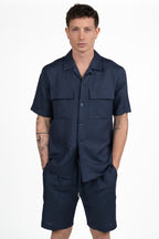Camicia Bowling Utility in Lino – Blu Navy - Antony Morato