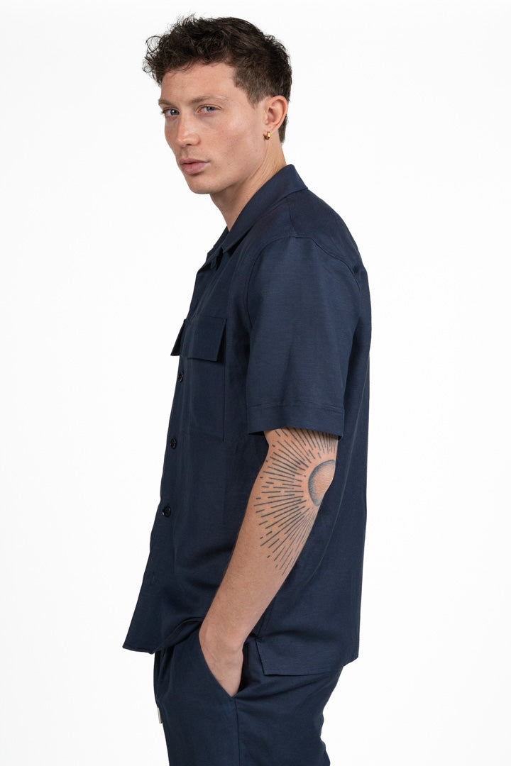 Camicia Bowling Utility in Lino – Blu Navy - Antony Morato