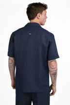 Camicia Bowling Utility in Lino – Blu Navy - Antony Morato