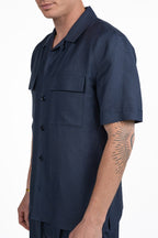 Camicia Bowling Utility in Lino – Blu Navy - Antony Morato