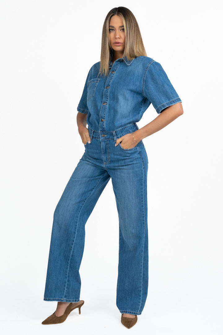 Tuta in denim manica corta - Vicolo