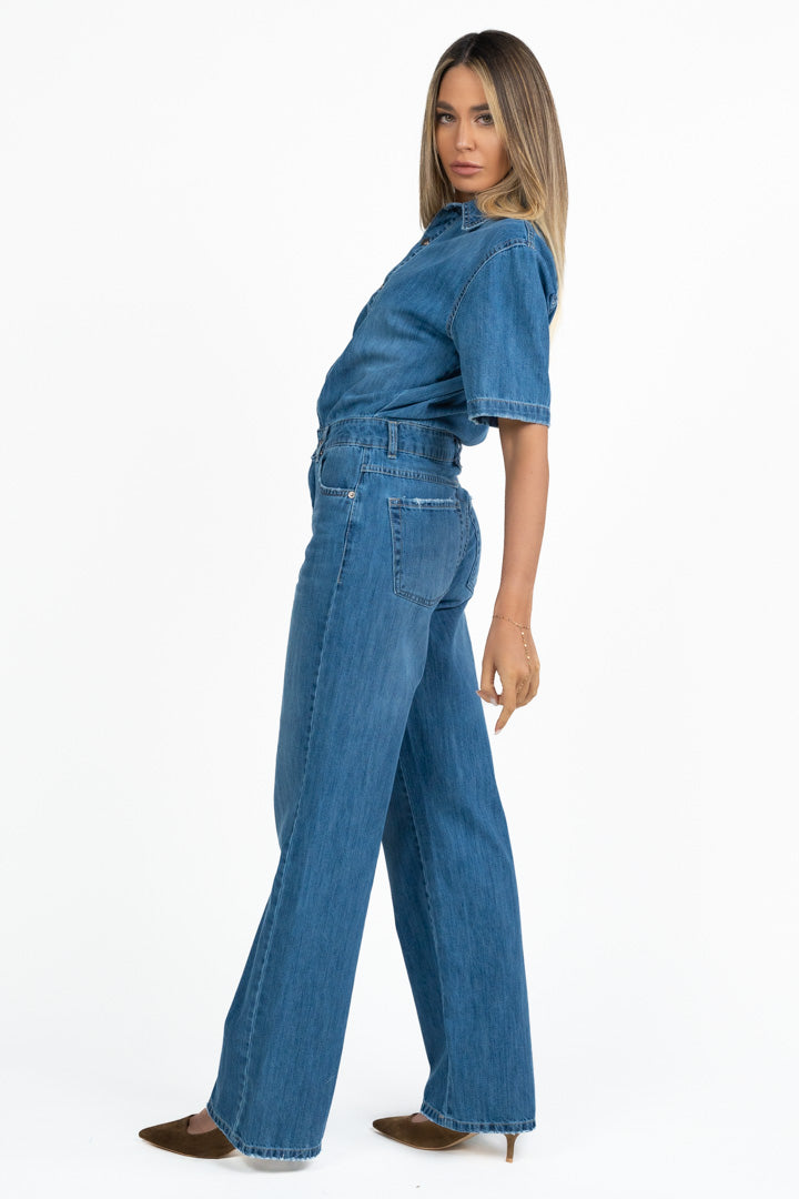 Tuta in denim manica corta - Vicolo