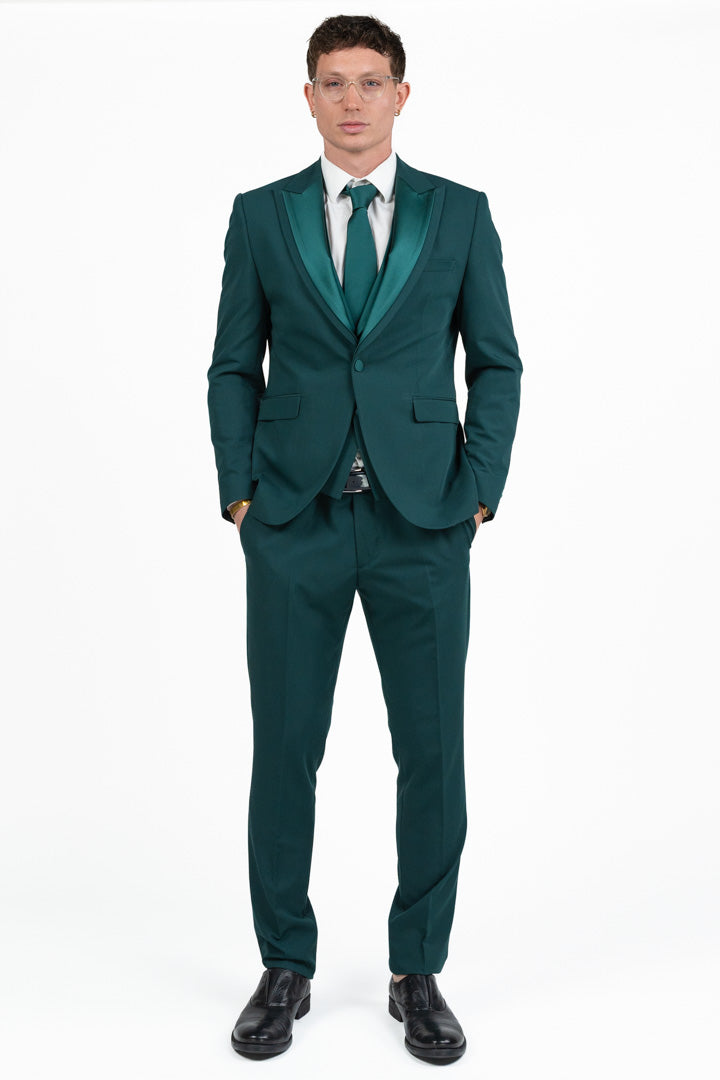 Completo Tre Pezzi Uomo – Verde Smeraldo con Dettagli in Raso - Musani