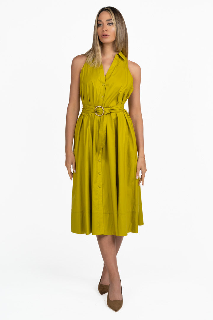 Abito Midi Smanicato Giallo Lime con Cintura - Twinset