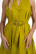 Abito Midi Smanicato Giallo Lime con Cintura - Twinset