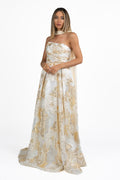 Abito di Gala Broccato Oro e Avorio con Paillettes - Berti Mode Collection
