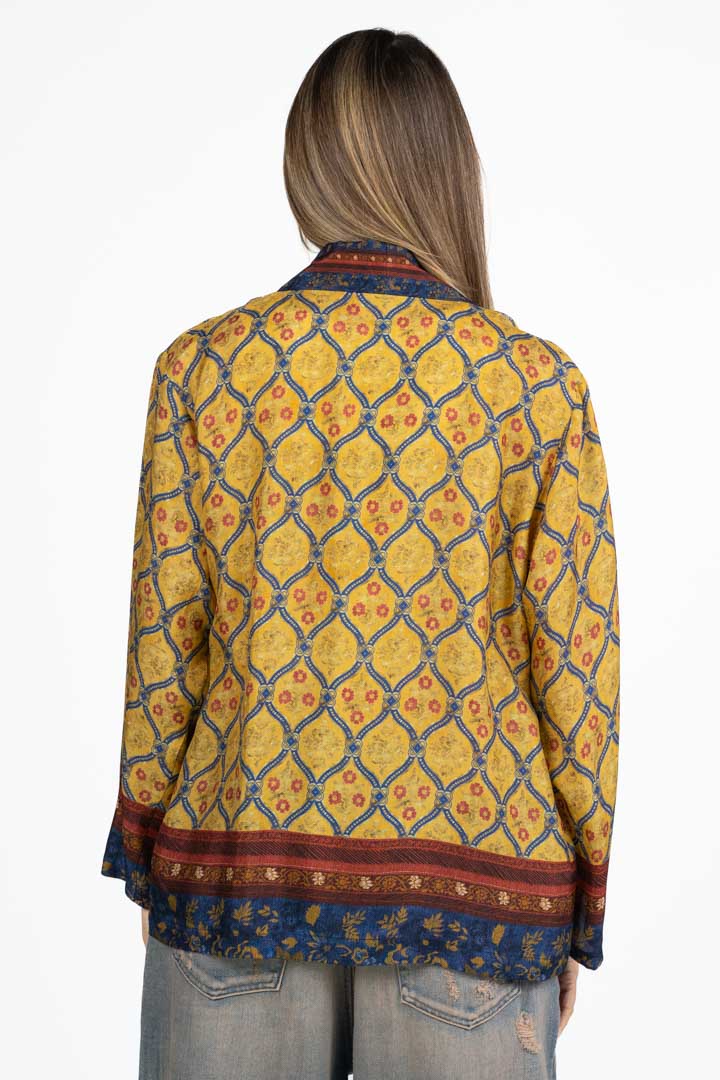 Kimono con Stampa Ornamentale – Giallo Zafferano e Blu Avio - Wu Side