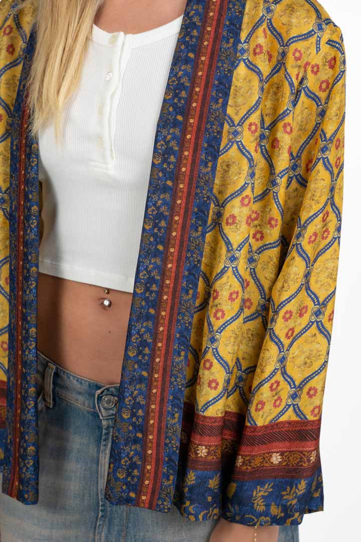 Kimono con Stampa Ornamentale – Giallo Zafferano e Blu Avio - Wu Side