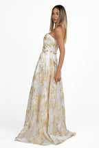 Abito di Gala Broccato Oro e Avorio con Paillettes - Berti Mode Collection