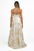 Abito di Gala Broccato Oro e Avorio con Paillettes - Berti Mode Collection