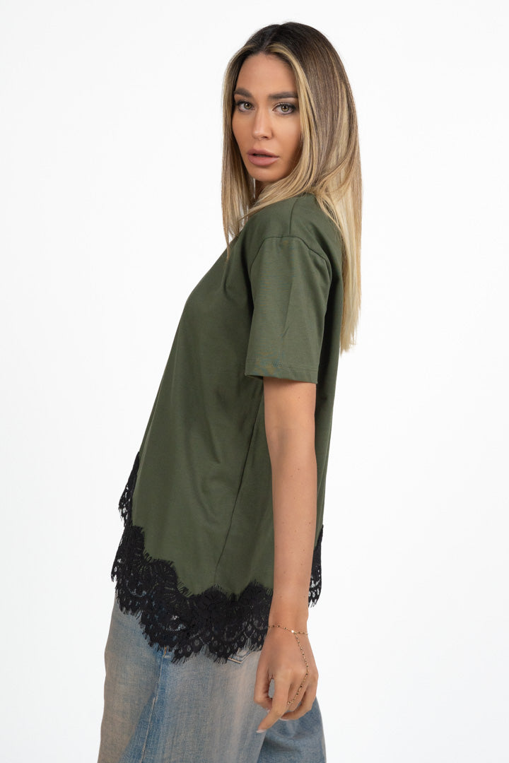 T-shirt con Orlo in Pizzo - Vicolo