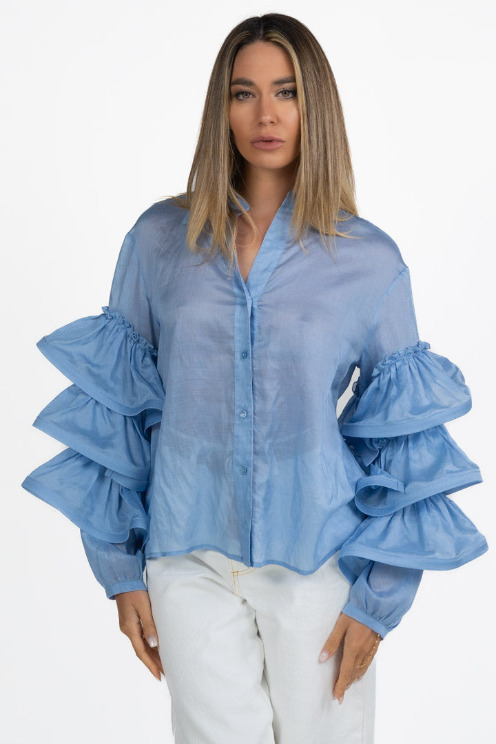 Blusa azzurra con Volant Multipli - Souvenir