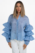 Blusa azzurra con Volant Multipli - Souvenir