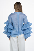 Blusa azzurra con Volant Multipli - Souvenir
