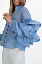 Blusa azzurra con Volant Multipli - Souvenir