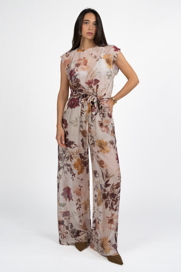 Canotta a Fiori Effetto Chiffon con Nodo - Vicolo