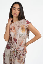 Canotta a Fiori Effetto Chiffon con Nodo - Vicolo
