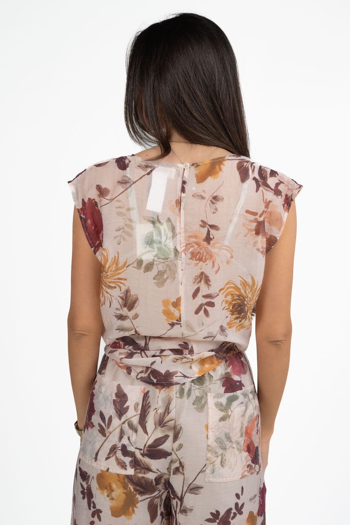 Canotta a Fiori Effetto Chiffon con Nodo - Vicolo
