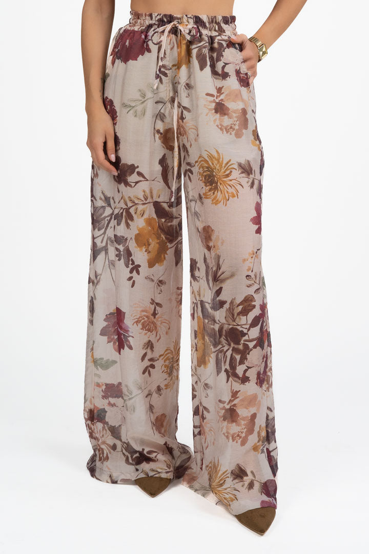 Pantalone Ampio a Fiori in Tessuto Leggero - Vicolo