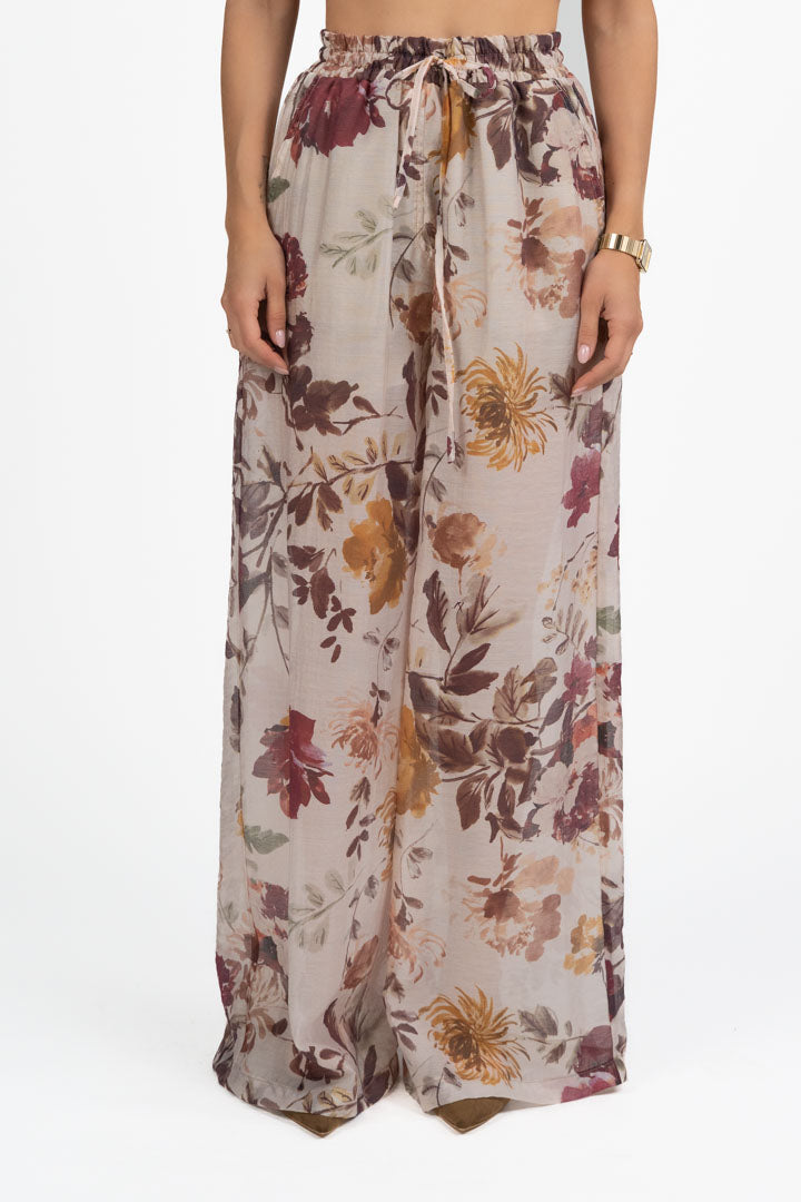 Pantalone Ampio a Fiori in Tessuto Leggero - Vicolo