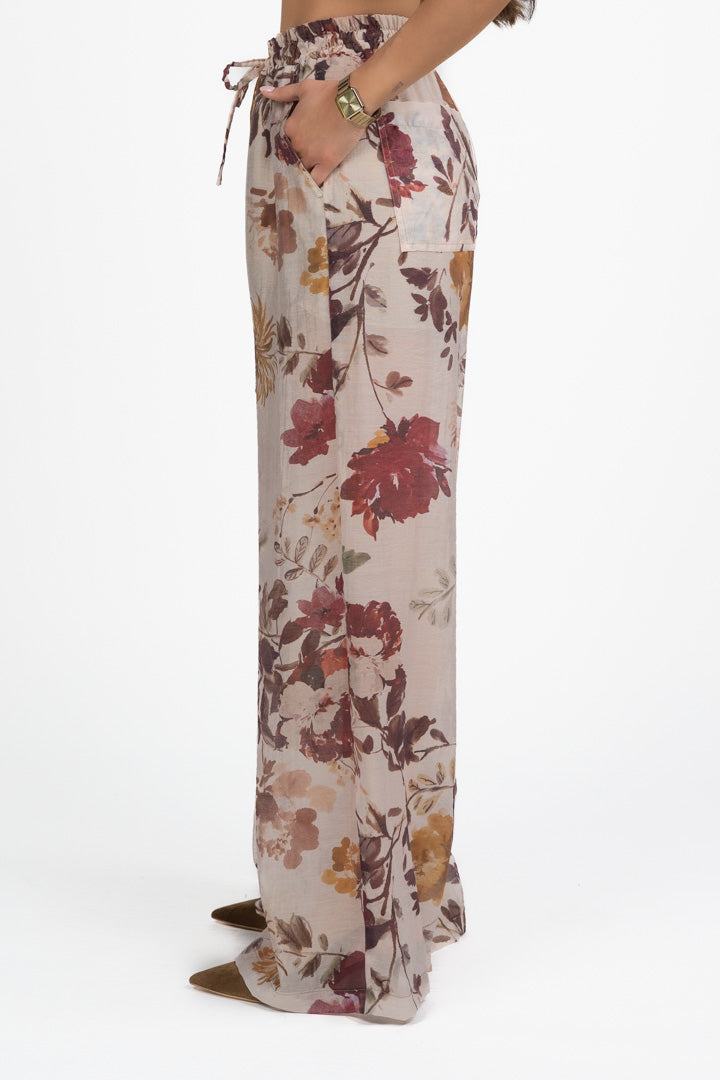 Pantalone Ampio a Fiori in Tessuto Leggero - Vicolo