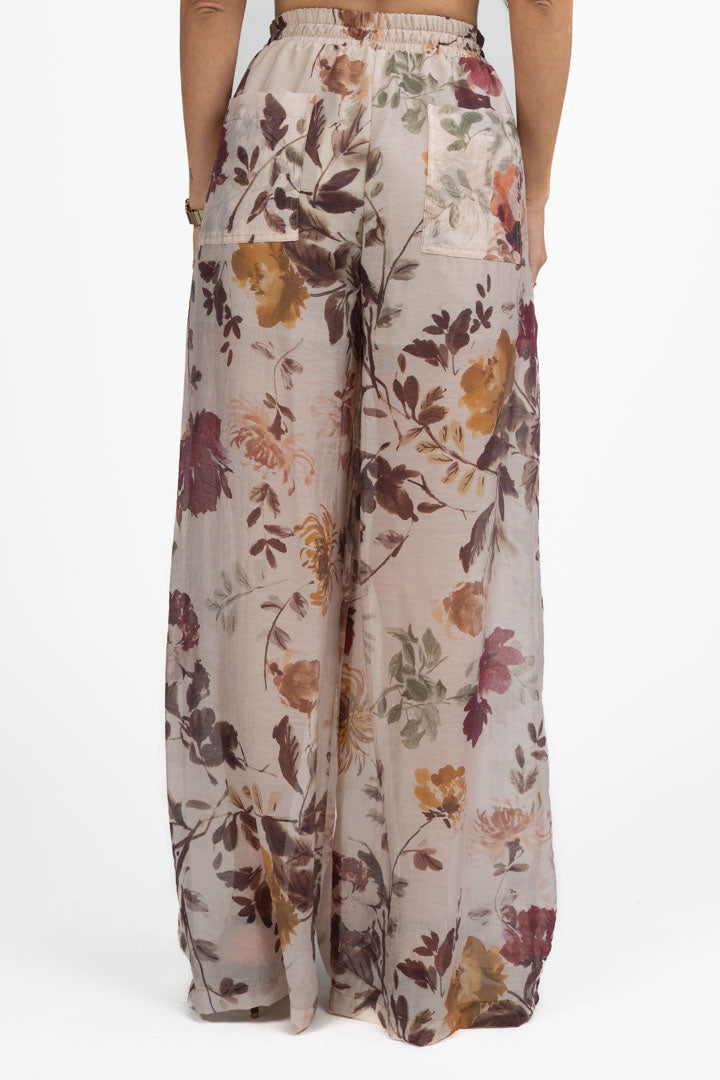 Pantalone Ampio a Fiori in Tessuto Leggero - Vicolo