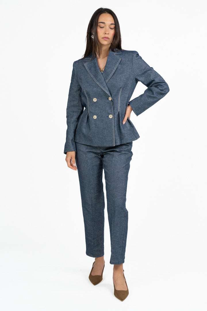 Pantalone a Sigaretta Sartoriale Effetto Denim - Penny Black