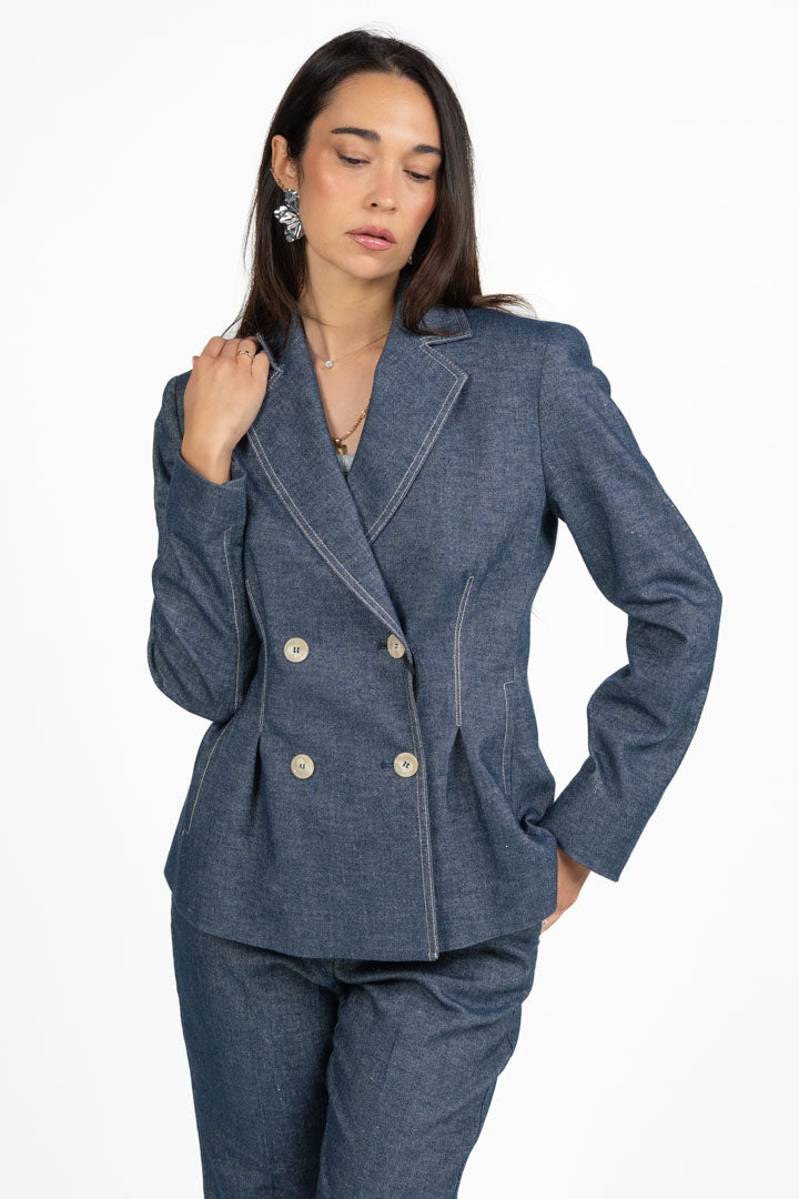 Giacca Doppio Petto Sartoriale Effetto Denim - Penny Black