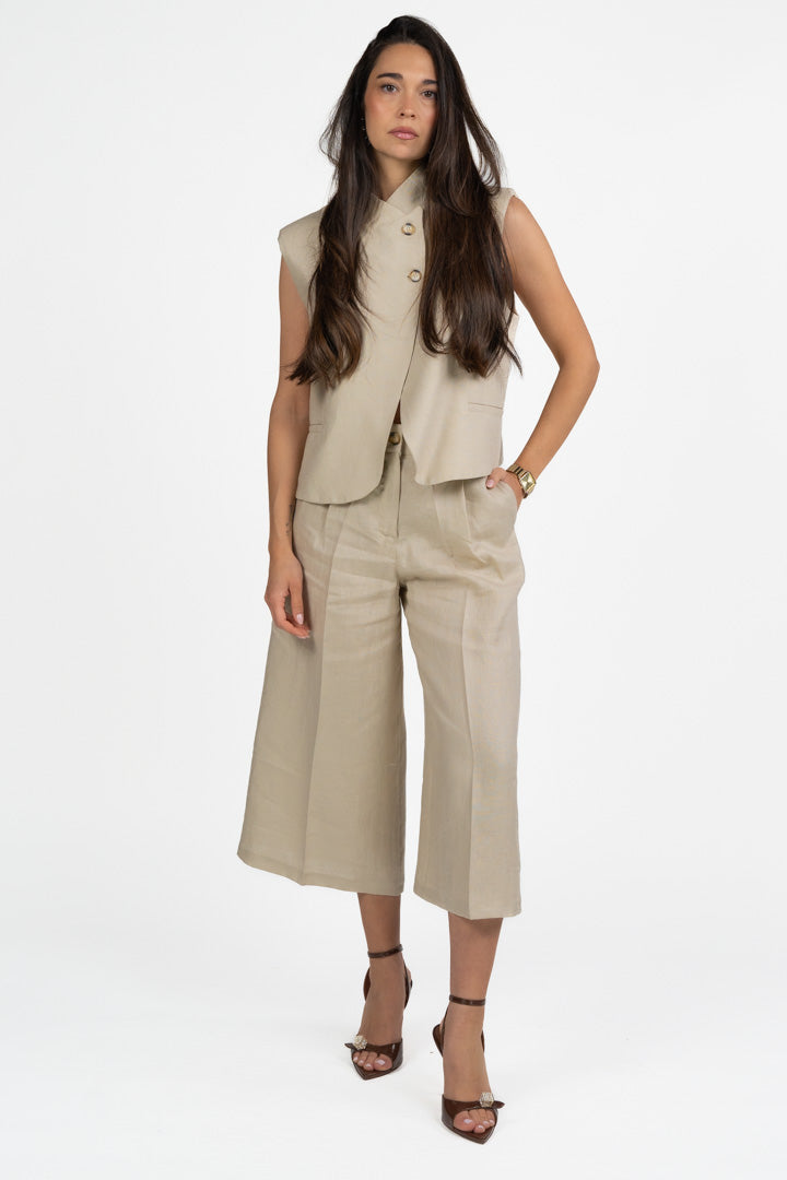 Bermuda Lungo in Tessuto Naturale - Beige - Vicolo
