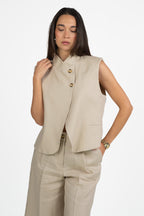 Gilet Asimmetrico con Collo Sollevato - Beige Naturale - Vicolo