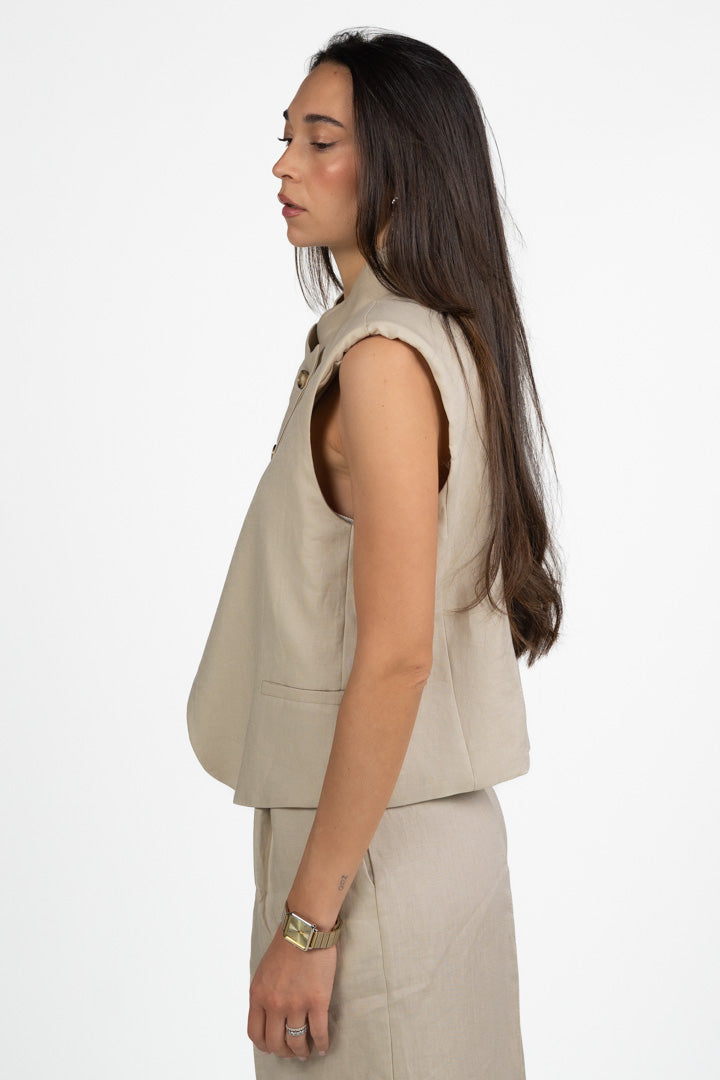 Gilet Asimmetrico con Collo Sollevato - Beige Naturale - Vicolo