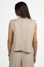 Gilet Asimmetrico con Collo Sollevato - Beige Naturale - Vicolo