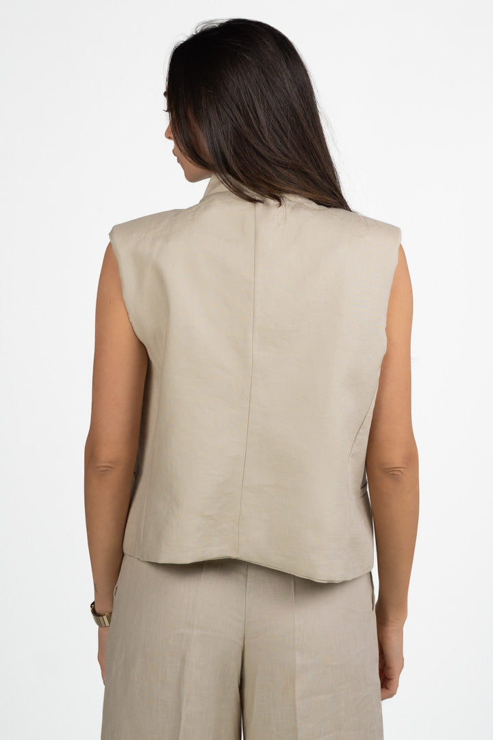 Gilet Asimmetrico con Collo Sollevato - Beige Naturale - Vicolo