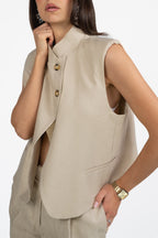 Gilet Asimmetrico con Collo Sollevato - Beige Naturale - Vicolo