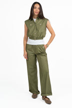 Pantaloni Wide Leg Utility con Coulisse - Verde Militare - Twinset
