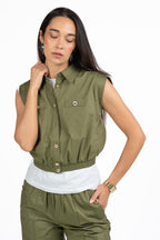 Camicetta Cropped Smanicata Utility - Verde Militare - Twinset