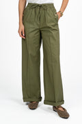 Pantaloni Wide Leg Utility con Coulisse - Verde Militare - Twinset