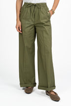 Pantaloni Wide Leg Utility con Coulisse - Verde Militare - Twinset