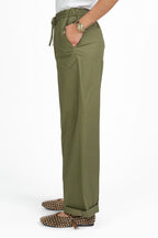 Pantaloni Wide Leg Utility con Coulisse - Verde Militare - Twinset